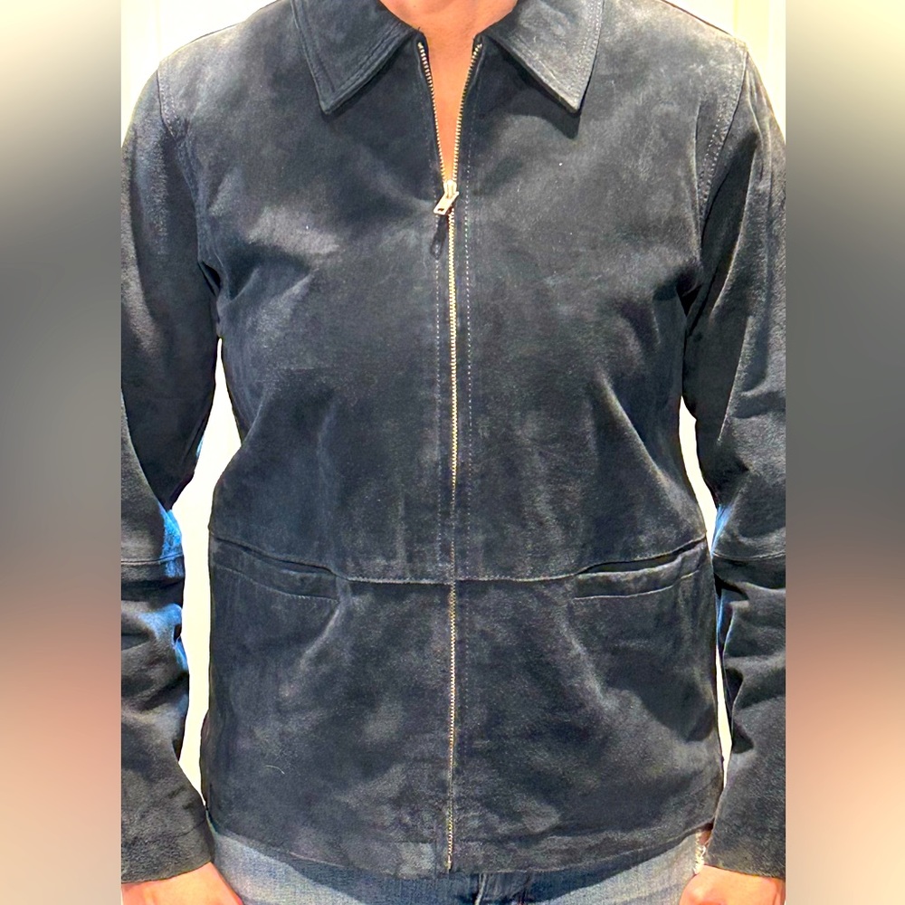 IMPRESSIONS by REM GARSON Vintage Blue Suede Leather Jacket beaded SW Sun XS NWT - Picture 4 of 9